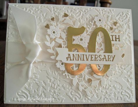 My husband's sister and brother-in-law will be celebrating their 50th wedding anniversary next month, so I made this card for them. My ... 50th Anniversary Card, Golden Anniversary Cards, Golden Wedding Anniversary Card, 50th Anniversary Cards, Wedding Shower Cards, Anniversary Banner, Anniversary Cards Handmade, Anniversary Cards For Husband, Golden Wedding Anniversary