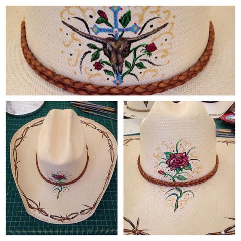 Hand painted hat Diy Hats, Painted Hats, Diy Hat, Cowboy Hat, Cowboy Hats, Cowboy, Hand Painted, Hats