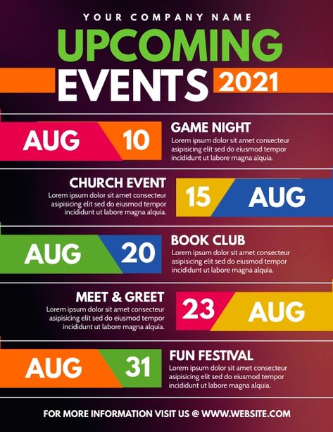 upcoming events flyer templates, upcoming schedule, upcoming events calendar, upcoming planner, upcoming dates list flyers, event flyers. Events Calendar Design, Events Graphic Design, Event Schedule Design, Event Poster Template, Desain Editorial, Event Poster Design, Church Graphic Design, Event Video, Event Flyer Templates