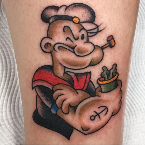 Popeye Tattoo Old School, Popeyes Tattoo, Popeye Tattoo, Traditional Sailor Tattoos, Sailor Illustration, Sailor Tattoos, Cute Simple Tattoos, Sailor Tattoo, Crazy Tattoos