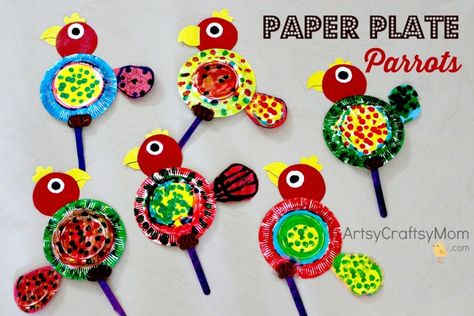 Looking for Paper Plate Parrot Craft ? Then you are at the right place. See - Artsy Craftsy Mom - Easy Art , crafts and activities for kids Paper Plate Parrot, Plate Craft Ideas, Paper Plates Crafts, Plates Crafts, Dot Markers Art, Parrot Craft, Paper Plate Animals, Paper Plate Craft, Thanksgiving Crafts Preschool