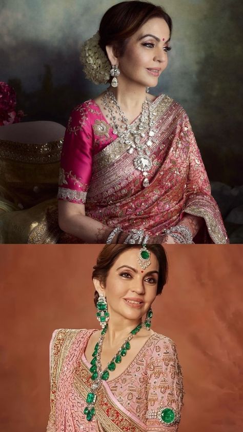 Nita Ambani approved statement jewellery for festive season Nita Ambani Jewellery, Ambani Jewellery, Assamese Jewellery, Pastel Lehenga, Orange Lehenga, Nita Ambani, Emerald Green Necklace, Ruby And Diamond Necklace, Brocade Saree