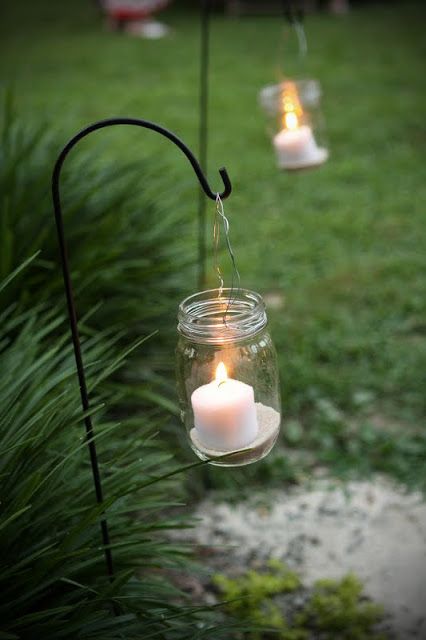 Front Yard Curb Appeal Diy Candle Light, Candle Diy Mason Jar, Candle Light Wedding, Hanging Mason Jars, Backyard Lighting, Mason Jar Candles, Vintage Cottage, Mason Jar Diy, Garden Cottage