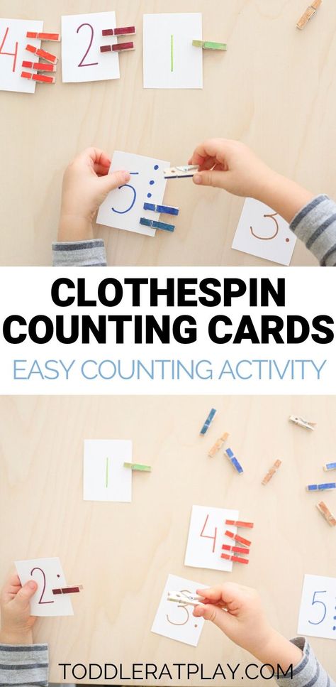 This Clothespin Counting Card activity is a wonderful way to introduce counting, learn about quantities and familiarize with numbers. It’s also great for improving and exercising fine motor skills, cognitive skills as well as for learning colors.   #countingactivity #finemotoractivity #toddleractivity Toddler Math, Cognitive Activities, Fine Motor Activities For Kids, Montessori Toddler Activities, Preschool Fine Motor, Counting Cards, Fine Motor Skills Activities, Motor Skills Activities, Math Activities Preschool