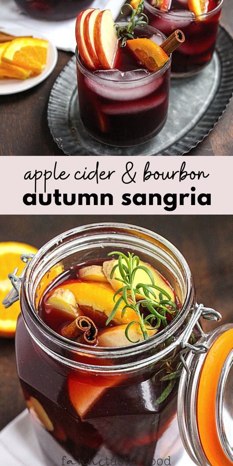 Easy Fall Sangria, Apple Cider And Bourbon, Apple Cider Bourbon, Fall Sangria Recipes, Fall Cocktails Recipes, Sangria Recipe, Boozy Drinks, Fancy Drinks, Mixed Drinks Recipes