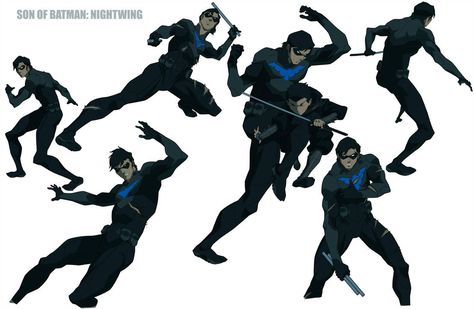 Nightwing Art, Batman Nightwing, Son Of Batman, Solgaleo Pokemon, Dc Comics Heroes, Character Model Sheet, Model Sheet, Batman Family, Character Poses