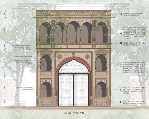 Rajasthani Architecture Elements, Turkish Architecture, India Architecture, Mughal Architecture, Architecture Elevation, Entrance Gates Design, Furniture Details Design, Portfolio Design Layout, Architecture Design Sketch