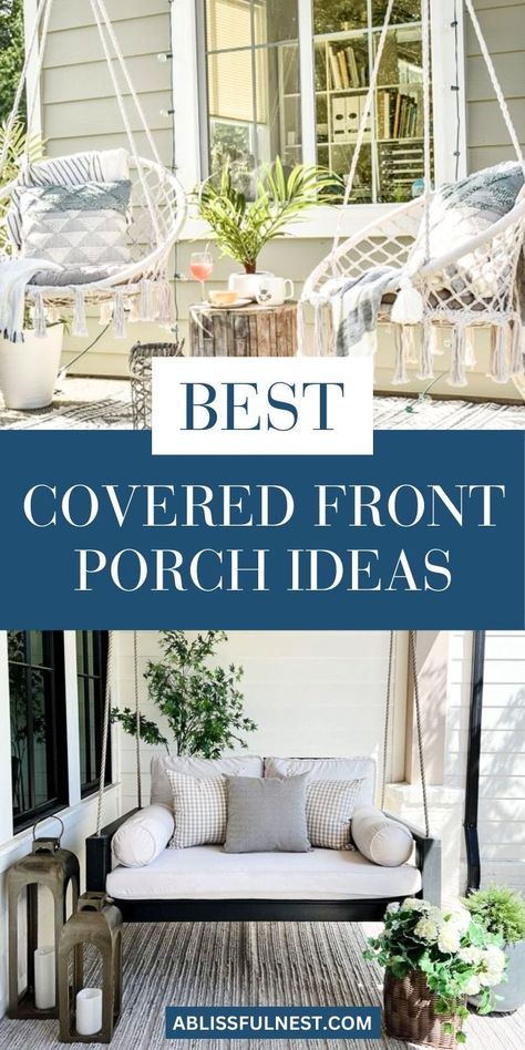 Best covered front porch ideas are all about creating a comfortable and inviting space that extends your living area outdoors. Add a touch of personality with colorful textiles, potted plants, and unique lighting fixtures. Isn't it time to make your front porch the envy of the neighborhood? #porchdesign #outdoorliving #homedecor Front Gable Porch, Front Porch Covering Ideas, Porch Covering Ideas, Covered Front Porch Ideas, Gable Porch, Adding Curb Appeal, Covered Front Porch, Everything Diy, Colorful Textiles