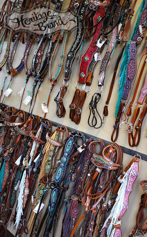 Heritage Brand Tack in the showroom Palomino Tack Colors, Custom Horse Tack, Headstalls For Horses, Barrel Racing Tack, Equestrian Helmet, Horse Fashion, Western Tack, Western Horse Tack, Horse Equipment