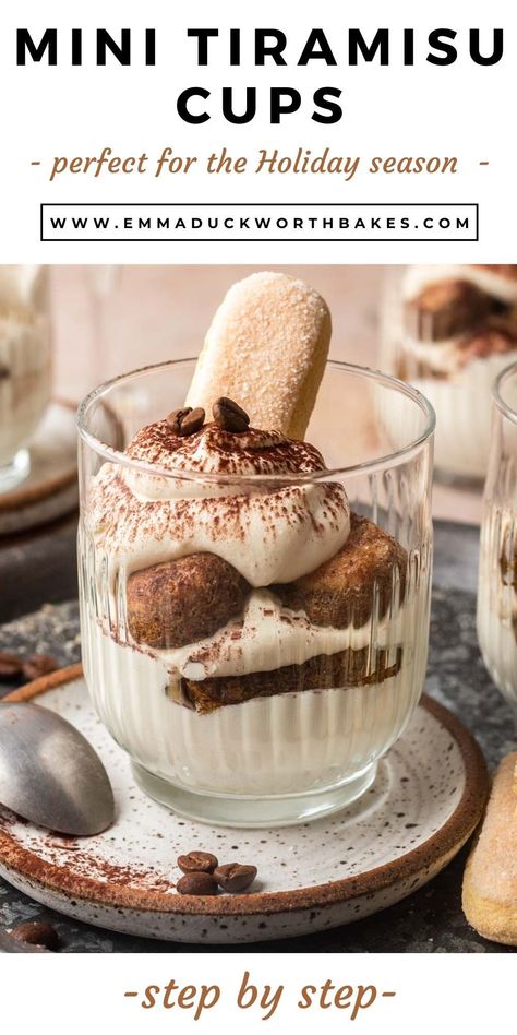 These Mini Tiramisu Cups make the most perfect individual dessert. Espresso coffee-soaked fingers layered with a creamy mascarpone filling- nothing short of divine! Tiramisu Recipe Individual, Individual Tiramisu Cups, Mini Tiramisu Cups, Nye Desserts, Refreshing Dessert Recipes, Mini Tiramisu, Tiramisu Recipes, Tiramisu Cups, Entertaining Desserts