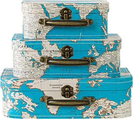 Amazon.com: Cardboard Decorative Storage Boxes with Lids: Set of 3 Travel Decor Themed Gifts, Mini Vintage Suitcases, World Travel Boxes with Map Decorations, Scrapbook Storage Boxes, Prop Storage Boxes : Home & Kitchen Map Decorations, Prop Storage, Cardboard Suitcase, Suitcase Decor, Photo Box Storage, Props Storage, Cardboard Storage, World Map Travel, Suitcase Storage