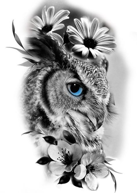 Realist Owl Tattoo, The Owl Tattoo Design, Floral Owl Tattoo Design, Large Owl Tattoo, Fierce Owl Tattoo, Unique Owl Tattoo Ideas, Owl Face Tattoo Design, Tattoo Owl Design, Owl Chest Tattoo Female