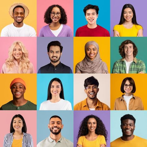 Closeup studio photos of young men and w... | Premium Photo #Freepik #photo #multiracial #different-people #people #diverse-people People Doing Things, Happy Family Photos, Different Nationalities, Stock Photos People, Urban People, Diverse People, Background Powerpoint, Studio Photos, Art Study