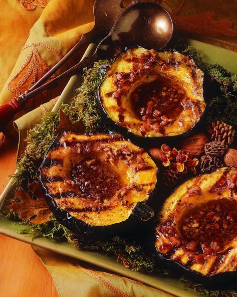 Grilled Acorn Squash, Grilled Squash, Pecan Butter, Weber Grills, Veggies Recipes, Acorn Squash Recipes, Fall Dishes, Cooked Apples, Grilled Veggies