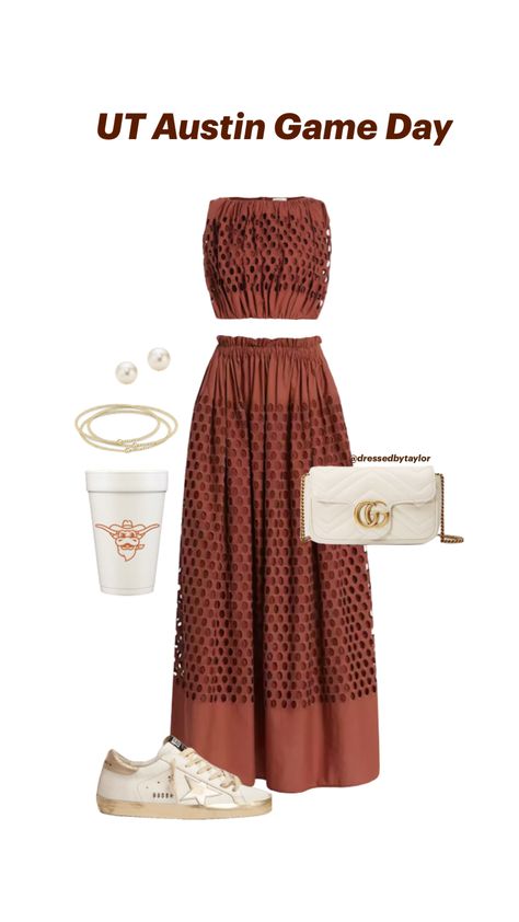 @dressedbytaylor Texas Game Day Outfit, Ut Game, Texas Longhorns Outfits, Ut Austin, University Of Texas At Austin, Football Game Outfit, Game Day Outfit, Gameday Outfit, University Of Texas