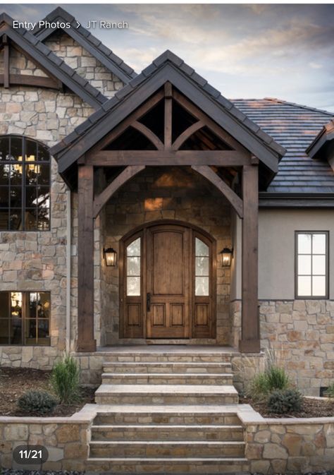 House Plans For 2023, Houses Exterior Cabin, Contemporary Rustic Exterior, Craftsman Modern Exterior, Exterior Paint Colors For House With Rock, Adirondack Style Homes Exterior, Rock Front House Exterior, Taupe Board And Batten Exterior, Cedar Shake Accent Exterior