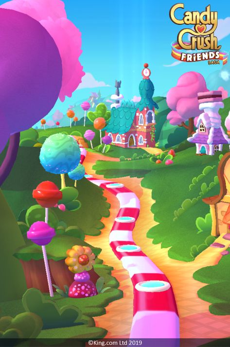 ArtStation - Lollipop Meadows - Candy Crush Friends Saga, Steve Tramacchi Cloud Installation, Factory Illustration, Candy Crush Games, Dulce Candy, Fashion Magazine Layout, Candy Factory, Candy Crush Saga, Candy Pop, Lollipop Candy