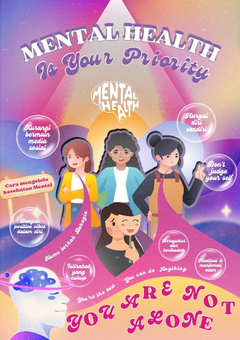 poster tentang mental health by canva Pubmat Ideas For Mental Health, Poster Design Inspiration Canva, Mental Health Draws Ideas Poster, Poster Design About Mental Health, Poster Slogan About Health, Mental Awarness Poster, Self Awareness Poster, Poster On Mental Health, Poster Kesehatan Aesthetic