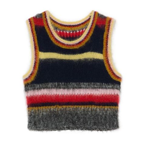 Selena Gomez Wears Alexa Chung Rainbow Top | POPSUGAR Fashion Mohair Vest, Crop Tops Shirts, Chaleco Casual, Striped Vest, Anna Karina, Jeanne Damas, Estilo Hippie, Striped Vests, Vest Waistcoat