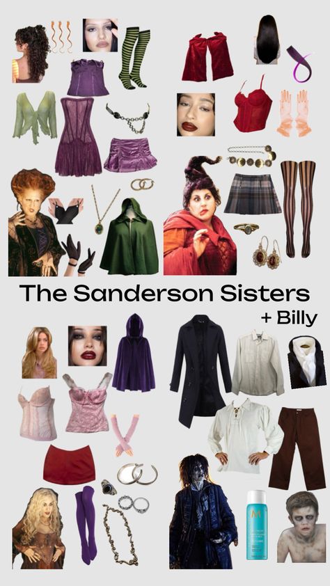 The Sanderson Sisters and Billy Butcherman Costume Sisters Costumes, Sanderson Sisters Costumes, Sister Costumes, The Sanderson Sisters, Trendy Halloween Costumes, Sanderson Sisters, Trendy Halloween, Halloween Costumes, Halloween