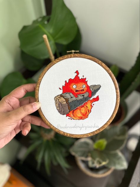 Embroidery art
Hand embroidered
Studio Ghibli 
Art
Howls moving castle
Calcifer Howl's Moving Castle Embroidery, Calcifer Cross Stitch, Calcifer Embroidery, Howls Moving Castle Embroidery, Studio Ghibli Embroidery Patterns, Howls Moving Castle Cross Stitch, Ghibli Embroidery, Studio Ghibli Embroidery, Studio Ghibli Cross Stitch