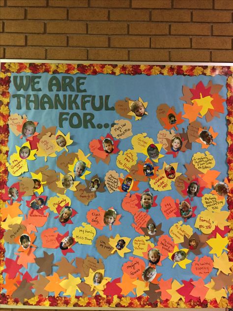 November bulletin board: we are thankful..& each child's response. November Bulletin Board, Middle School Bulletin Boards, October Bulletin Boards, November Bulletin Boards, College Bulletin Boards, Class Bulletin Boards, Thanksgiving Bulletin Boards, Work Bulletin Boards, Math Bulletin Boards