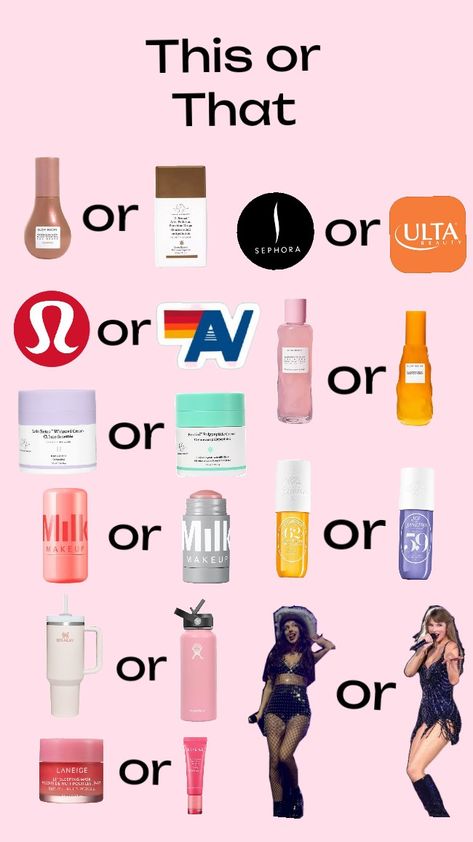 this or that! #thisorthat #remix #comment #preppy #favs #fyp #blowup Preppy This Or That, This Or That Preppy, Sleepover Plans, Sephora Wishlist, Boca Recipe, Preppy Must Haves, Preppy Skincare, Cozy Things, Hairstyle Examples