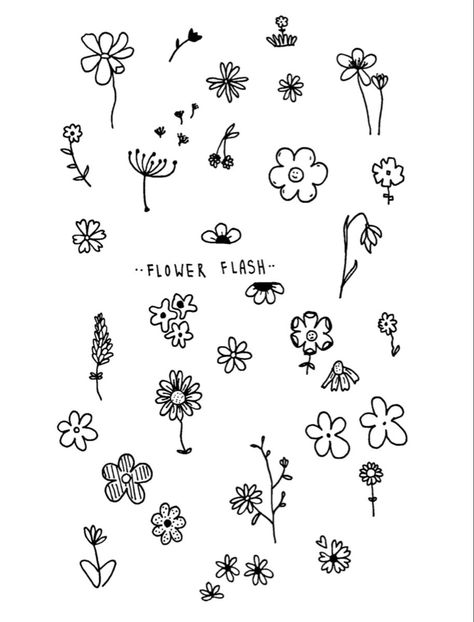 Small Flowers Doodle, Doodle Flowers Tattoo, Simple Symbols Tattoo, Cute Simple Flower Doodles, Simple Cute Flower Tattoos, Daisy Flower Doodle, Patch Work Flowers Tattoo, Small Cartoon Flower Tattoo, Simple Small Flower Tattoos Ideas