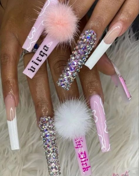 Baddie Acrylic Nails Coffin, Virgo Nails Acrylic, Baddie Acrylic Nails, Nails Virgo, Virgo Nails, 21st Birthday Nails, Nail Designs Bling, Acrylic Nail Designs Coffin, Birthday Nail Designs