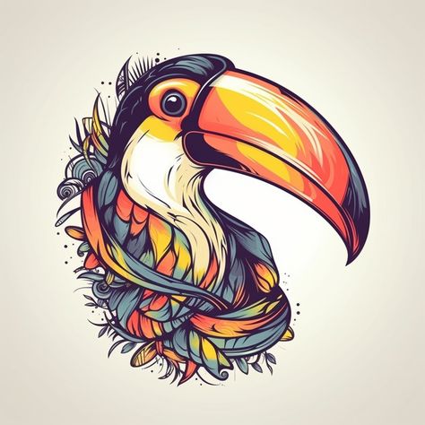 Tête de toucan en veste de plumes : œuvre d'art colorée Exotic Drawing, Toucan Tattoo, Toucan Birds, Small Feather Tattoo, Snow Tattoo, Line Tattoo Ideas, Armband Tattoos, Toucan Bird, Beautiful Tattoo