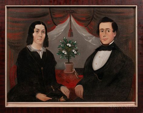 Attributed to Sturtevant J. Hamblen (Maine/Massachusetts, act. 1837-1856) Double Portrait of a Husband and Wife | Sale Number 3307M, Lot Number 110 | Skinner Auctioneers Early American Homes, Chopping Wood, Arte Folk, Pierre Bonnard, Canvas Portrait, Antique Portraits, Family Painting, American Antiques, American Painting