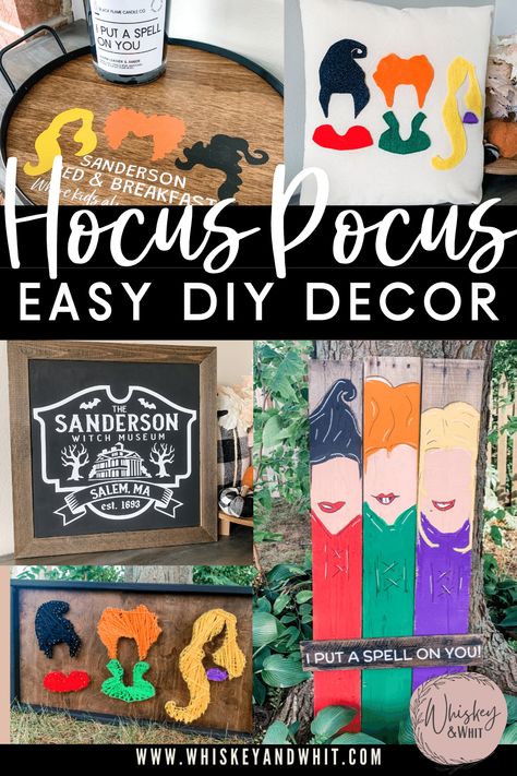 20 MUST SEE Hocus Pocus Inspired DIYs for Halloween Decor - Whiskey & Whit Hocus Pocus Diy, Hocus Pocus Party Decoration, Hocus Pocus Decorations, Hocus Pocus Halloween Decor, Hocus Pocus Party, Hocus Pocus Witches, Hocus Pocus 2, Halloween Photo Booth, School Door Decorations