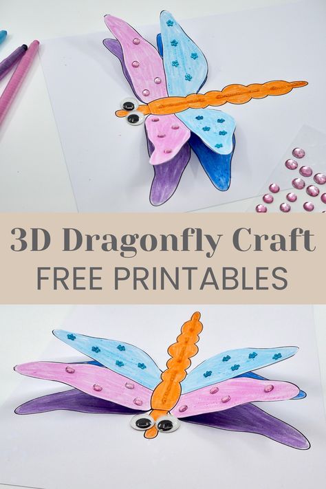 3d Dragonfly Craft, How To Make A Dragonfly, Dragonfly Art For Kids, Dragonfly Craft For Kids, Dragonfly Template Free Printable, Dragonfly Craft Preschool, 3d Paper Crafts Templates Free Printable, Lizard Craft, Dragonfly Crafts