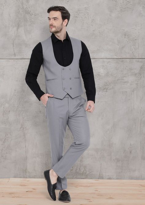 Mens Koti Style, Grey Waistcoat Men Outfit, West Coat For Men, Waistcoat Men Style, Waistcoat Men Wedding, Formals For Men, Vest Coats, Grey Waistcoat, Brother Wedding