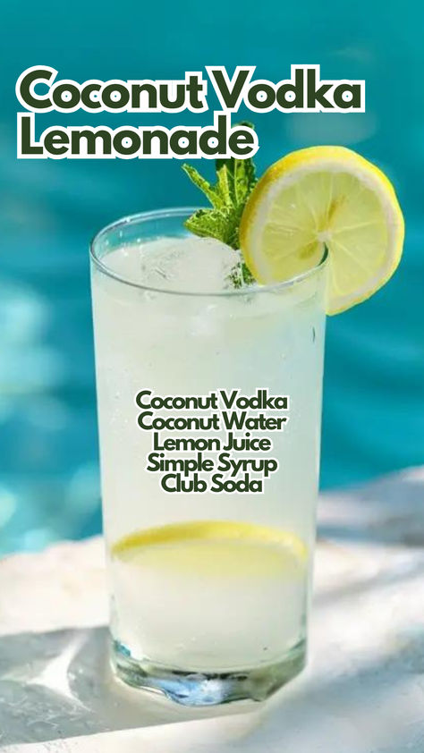 Coconut Vodka Lemonade Coconut Vodka Drinks, Coconut Vodka Cocktails, Coconut Vodka, Vodka Lemonade, Lemonade Cocktail, Vodka Cocktails Recipes, Best Cocktail Recipes, Vodka Drinks, Club Soda