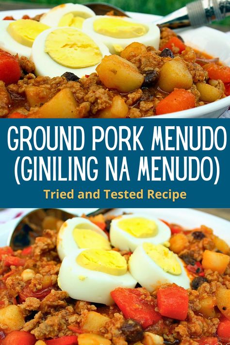 Ground Pork Filipino Recipe, Beef Menudo Recipe, Menudo Recipe Filipino, Menudo Recipe Authentic, Pork Menudo Recipe, Pork Menudo, Menudo Recipe, Tropical Desserts, Ground Pork Recipes