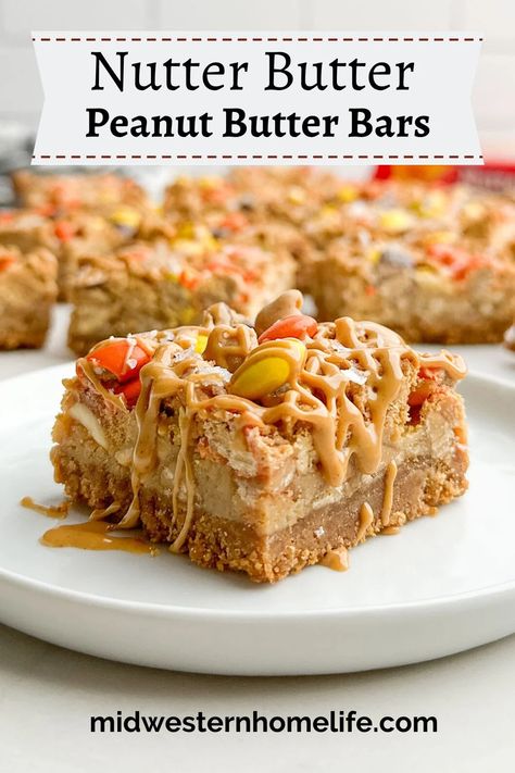 Nutter Butter Crust, Peanut Butter Drizzle, Butter Bars Recipe, Reese's Pieces, Butter Crust, Healthy Food Habits, Nutter Butter Cookies, Nutter Butter, Butter Bars