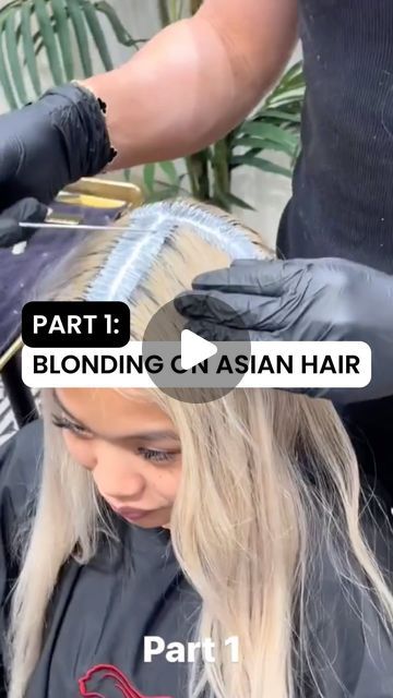 Wella Education on Instagram: "PART 1: Blonding on Asian hair the right way. 👇   Do you struggle to lift Asian hair? Don’t worry, Chief Blonding Officer @thezachmesquit has got you covered.  DYK: Asian hair typically contains higher levels of melanin, particularly eumelanin, which is responsible for the hair’s natural color. Eumelanin is more resistant to the lightening process compared to pheomelanin found in lighter hair types.  #WellaHair #WellaLife #WellaEducation #StylistSpotlight @wellahairusa #Platinum #PlatinumBlonde #MetallicBlonde" Full Bleached Hair, Filipino Blonde Hair, Bleached Asian Hair, Asian Platinum Blonde Hair, Asian Bleached Hair, Platinum Blonde Hair Asian, Blonde On Asian Hair, Asian With Blonde Hair, Asian Blonde Highlights