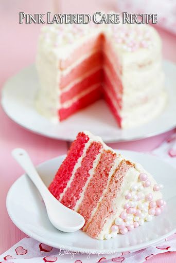 Pink Layer Cake, Layered Cake Recipe, Pink Ombre Cake, Cake Stock, Ombre Cake, Butter Frosting, Layered Cake, Pink Foods, Red Food