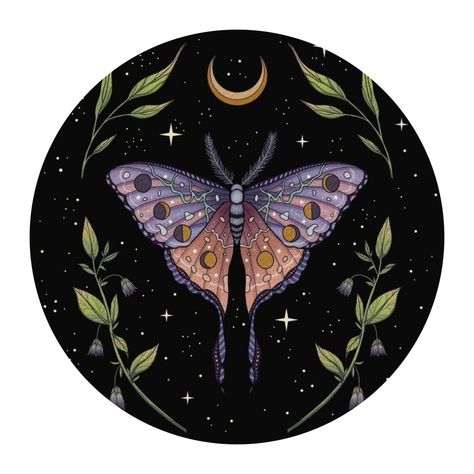 Moth Art, Witchy Wallpaper, Illustration Botanique, Celestial Art, Wow Art, Moon And Star, Art And Illustration, Butterfly Art, Diamond Art