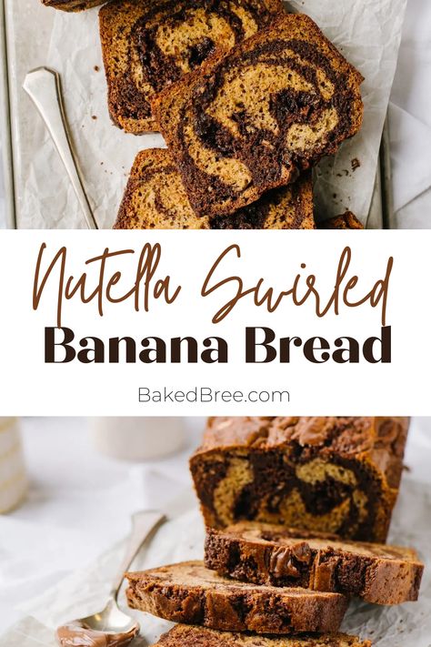 This is the best Nutella banana bread ever! It's so moist and tender with a delicious chocolatey swirl. Bread With Nutella, Classic Banana Bread Recipe, Nutella Banana Bread, Classic Banana Bread, Summertime Recipes, Swirled Bread, Homemade Condiments, Bowl Cake, Best Bread Recipe