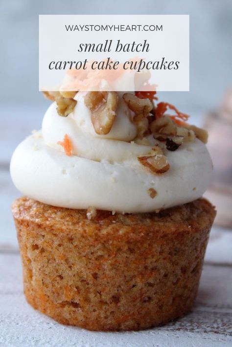 Small batch carrot cake cupcakes for when you don't need 2 dozen! SUPER moist cake with the dreamiest cream cheese frosting you'll ever taste! #cupcakes #baking #easter #carrotcake Carrot Cake For Two Recipe, Carrot Cake Cupcakes Small Batch, Carrot Cake Small Batch, Small Batch Carrot Muffins, Small Batch Carrot Cake Recipe, Carrot Cake Mini Muffins, Small Batch Carrot Cake Cupcakes, Small Batch Cupcake Recipe, Small Batch Carrot Cake