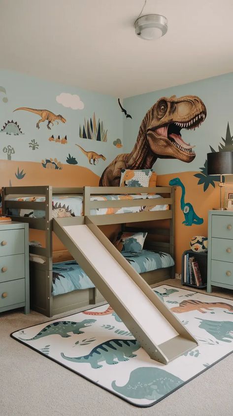 Toddler Boy Room Dinosaur, Toddler Boys Room Ideas, Toddler Boy Bedroom Ideas, Boys Dinosaur Bedroom, Play Bedroom, Dinosaur Boys Room, Toddler Boy Bedroom, Convertible Toddler Bed, Toddler Bed Boy