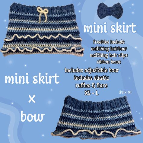 Crochet Mini Skirt Pattern, Mini Skirt Crochet Pattern, Crochet Mini Skirt, Crochet Fairy Skirt, Ruffle Skirt Crochet Pattern, Crochet Skirt Fairycore, Fairy Core Crochet Top, Crochet Bottoms, Hello Kitty Crochet