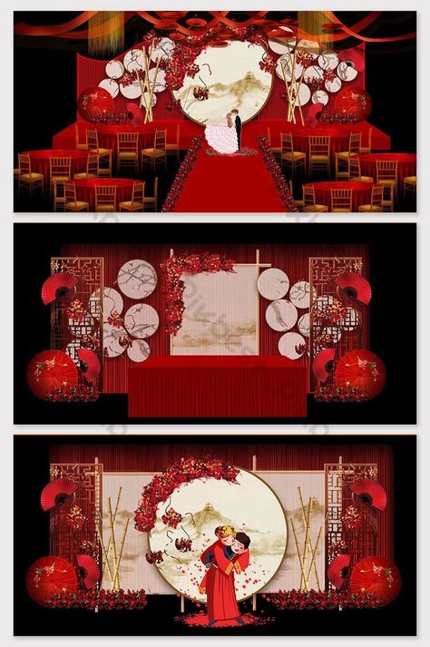 new chinese style red festive flower and bird wedding renderings Flower Theme Wedding, Red Chinese Wedding, Folded Paper Flowers, Chinese Deco, Wine Red Wedding, Wedding Business Card, High End Wedding, Ocean Wedding, Bird Wedding