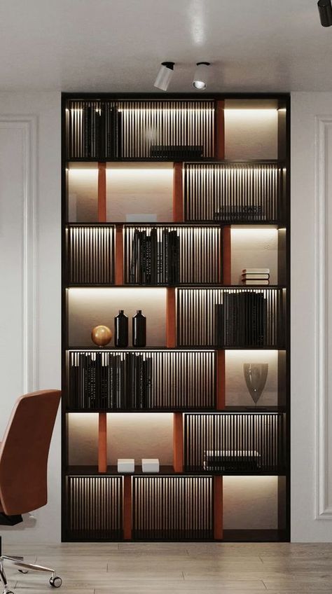 Modern Bookcase Design, Bookcase Decorating Ideas, Luxury Bookcase, Zimmer Diy, Dark Hallway, Bookcase Decor, Bookcase Design, Shelving Design, Bookshelf Design