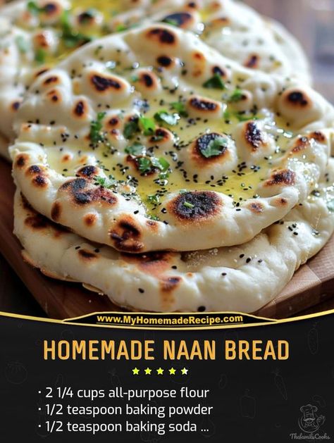 Naan Bread Recipe, Homemade Bread Dough, Homemade Naan, Homemade Naan Bread, Recipes With Naan Bread, Apple Fritter Bread, Martha Stewart Recipes, Bread Ingredients, Bread Bun