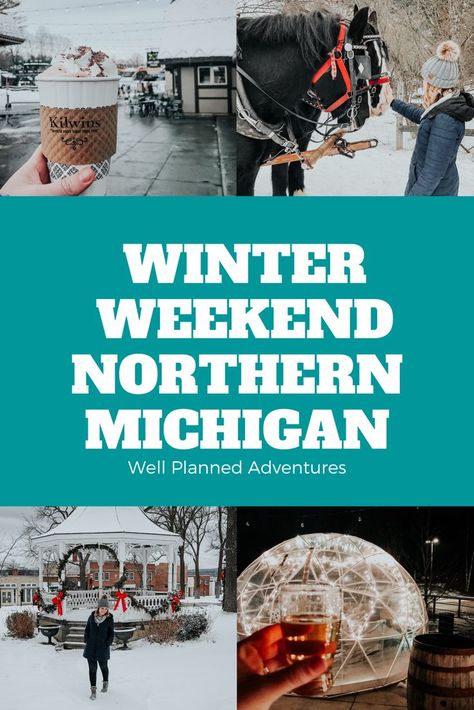 Michigan Travel Winter, Romantic Winter Getaways, Winter Weekend Getaway, Michigan Winter, Weekend Getaways For Couples, Petoskey Michigan, Winter Weekend, Elegant Updos, Traverse City Michigan