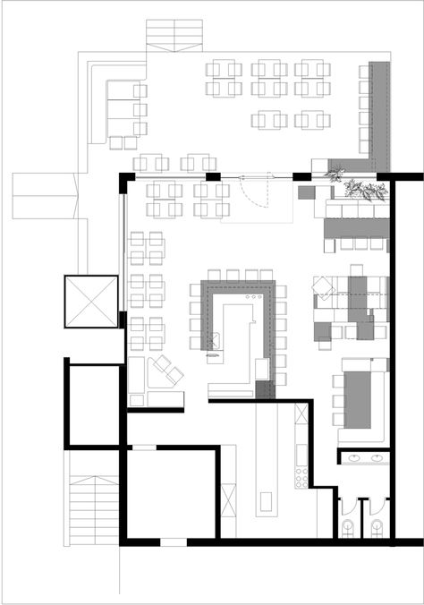 Floor Plan Theodore - Cafe Bistro / SO Architecture Cafe Blueprint, Architecture Precedent, Precedent Study, Cafe Floor Plan, Cafe Plan, Restaurant Floor Plan, Diy Interior Doors, Restaurant Layout, Restaurant Plan