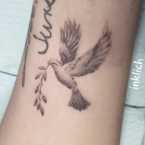 Greek Dove Tattoo, Beautiful Dove Tattoos, Colored Dove Tattoo, Dove Tattoo Feminine, Pretty Dove Tattoo, White Winged Dove Tattoo, Dove Name Tattoo, Dove Spine Tattoo, Dove And Butterfly Tattoo